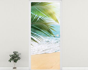 Palm Leaf Door Mural, Tropical Wallpaper, Botanical Wall Decor,  Exotic Door Cover