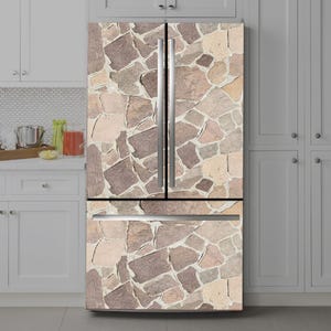 Stone Fridge Wrap Vinyl Decal: Self-Adhesive Refrigerator Skin