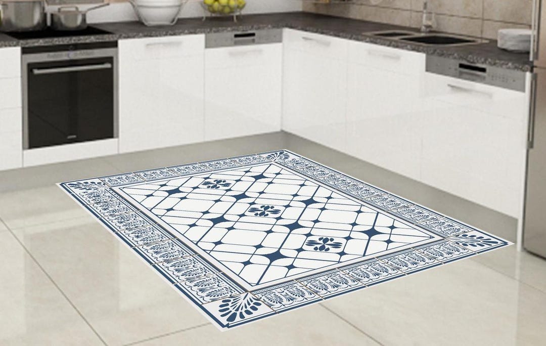 Vinyl Floor Mat, Vinyl Rug, Living Room Rug, Kitchen Mat, Tiles, Floral ...
