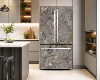 Stone Side By Side Fridge Wrap, Top Bottom Vinyl Mural, Peel & Stick Decal Sticker, French Door #213