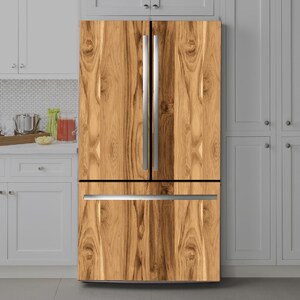 Wood Fridge Wrap Vinyl Decal: Self-Adhesive Refrigerator Skin