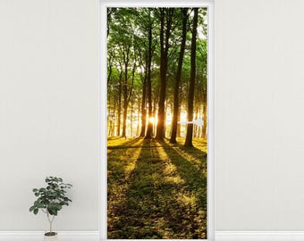Forest Door Mural, Woodland Peel and Stick Vinyl Wallpaper, Nature Decor, Wall Mural