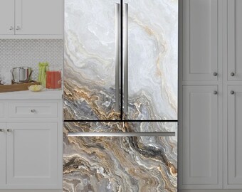 Marble Fridge Wrap Vinyl Decal: Self-Adhesive Refrigerator Skin
