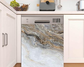 Marble Dishwasher Cover Magnet: Waterproof, Removable Kitchen Decor Wrap