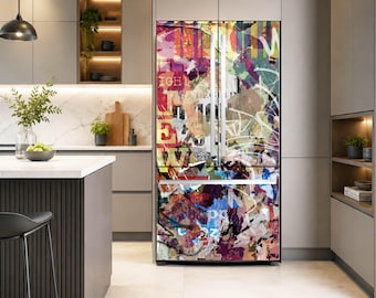 Abstract Art Fridge Wrap | Colorful Refrigerator Cover | Removable Vinyl Skin