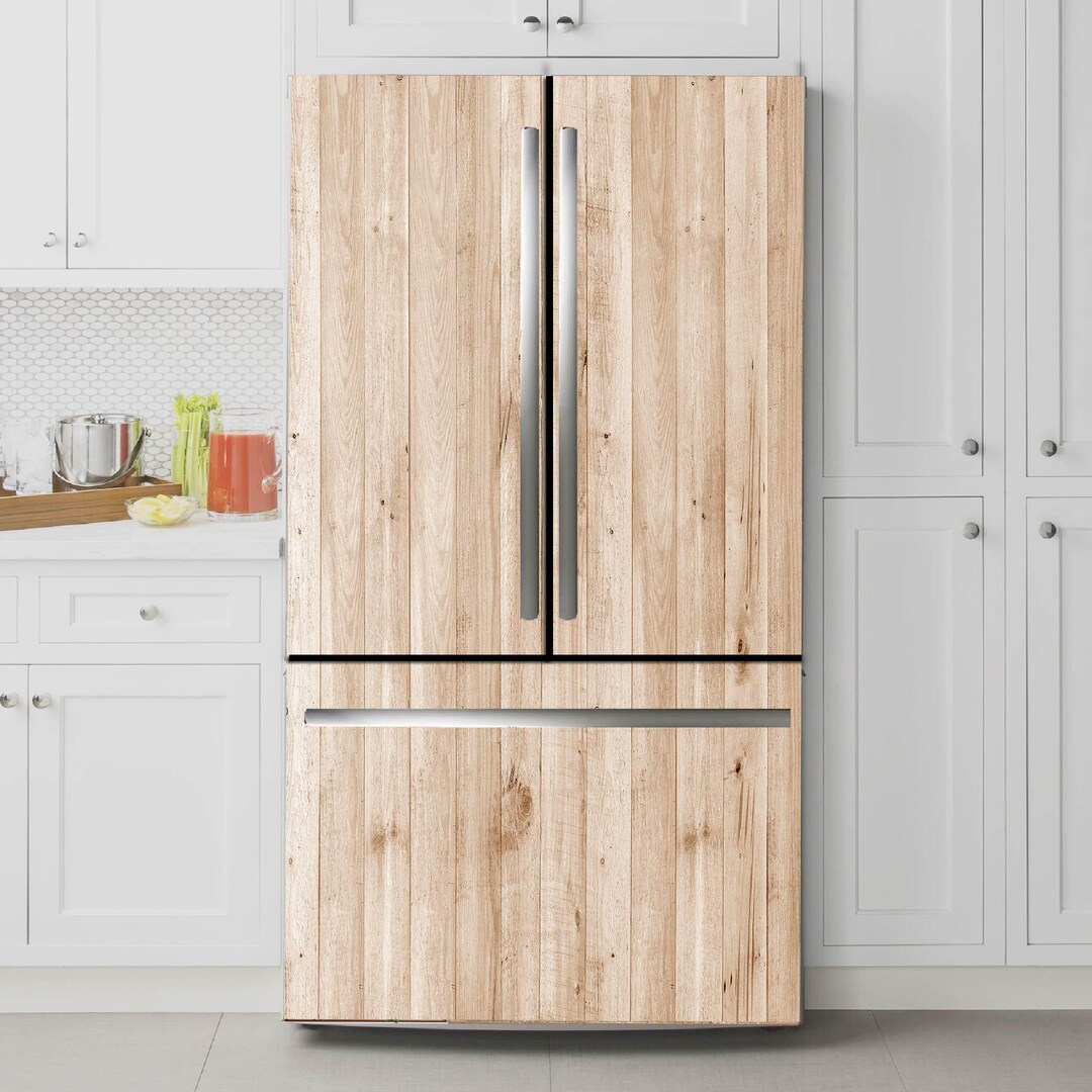 Wood Refrigerator Film - Textured Wood Fridge Wrap - Tech Look Kitchen ...