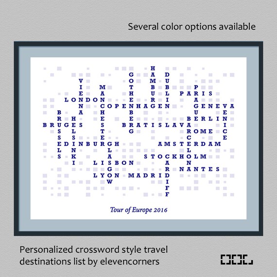 Items similar to Personalized travel list crossword style print wall