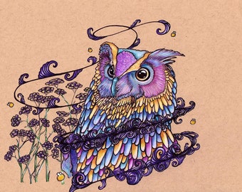 Colorful Owl ORIGINAL 8.5x5.5 Artwork