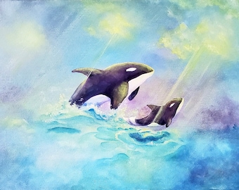 Orca Sunshine ORIGINAL 12x16 Acrylic Painting