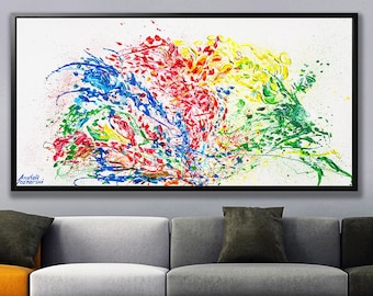 Beautiful Splash of Color 48",Abstract Large Colorful Thick Layers Painting on Canvas,Heavy Textured Wall Painting by Anatoli Voznarski