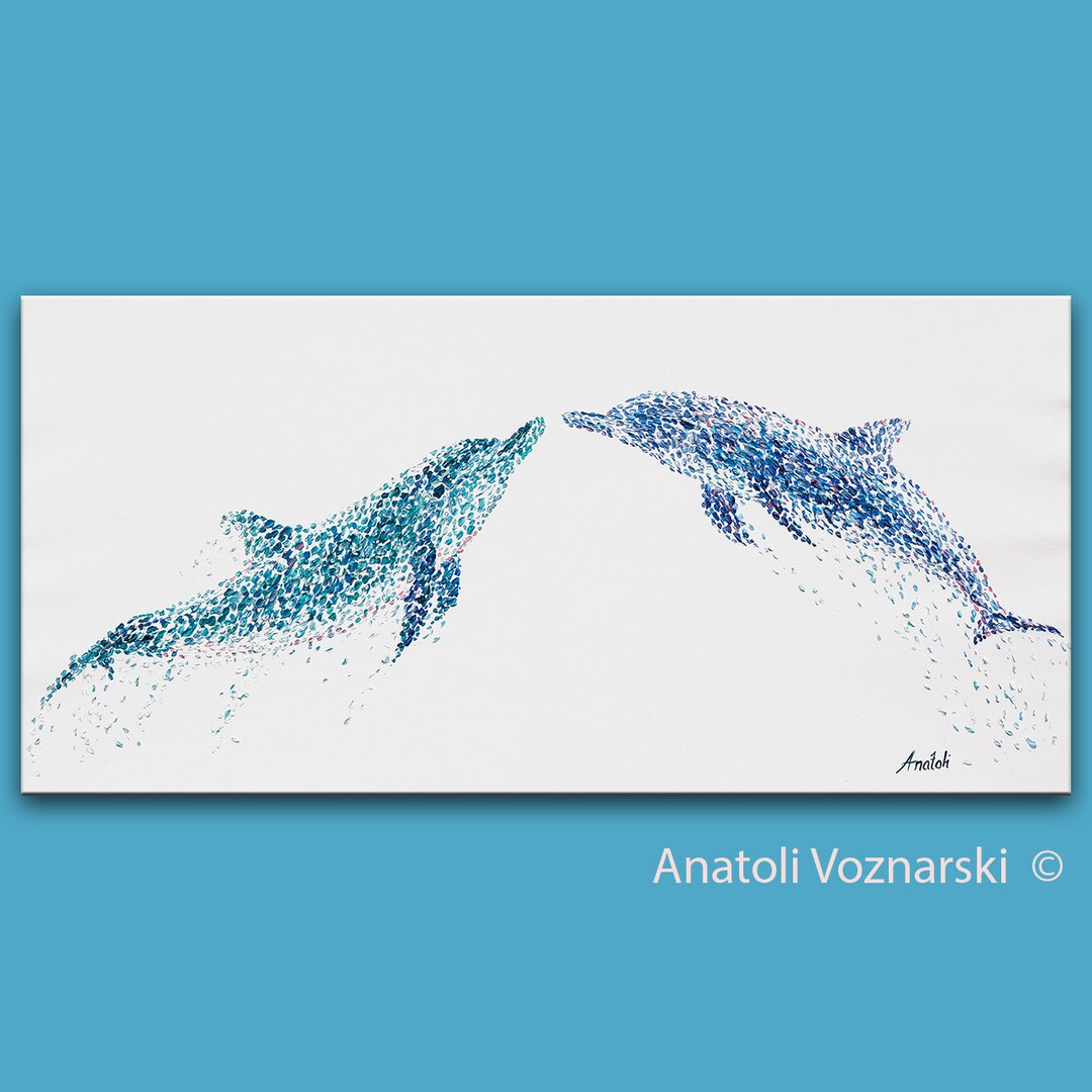 Dolphins Love 58",original Large Acrylic Painting on Canvas,textured ...