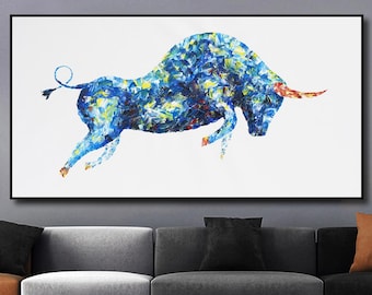 Bull,48",Large Animal Painting on Canvas,original bull,Abstract Wall Bull,Thick Layers Bull,Painting for office, bull by Anatoli Voznarski