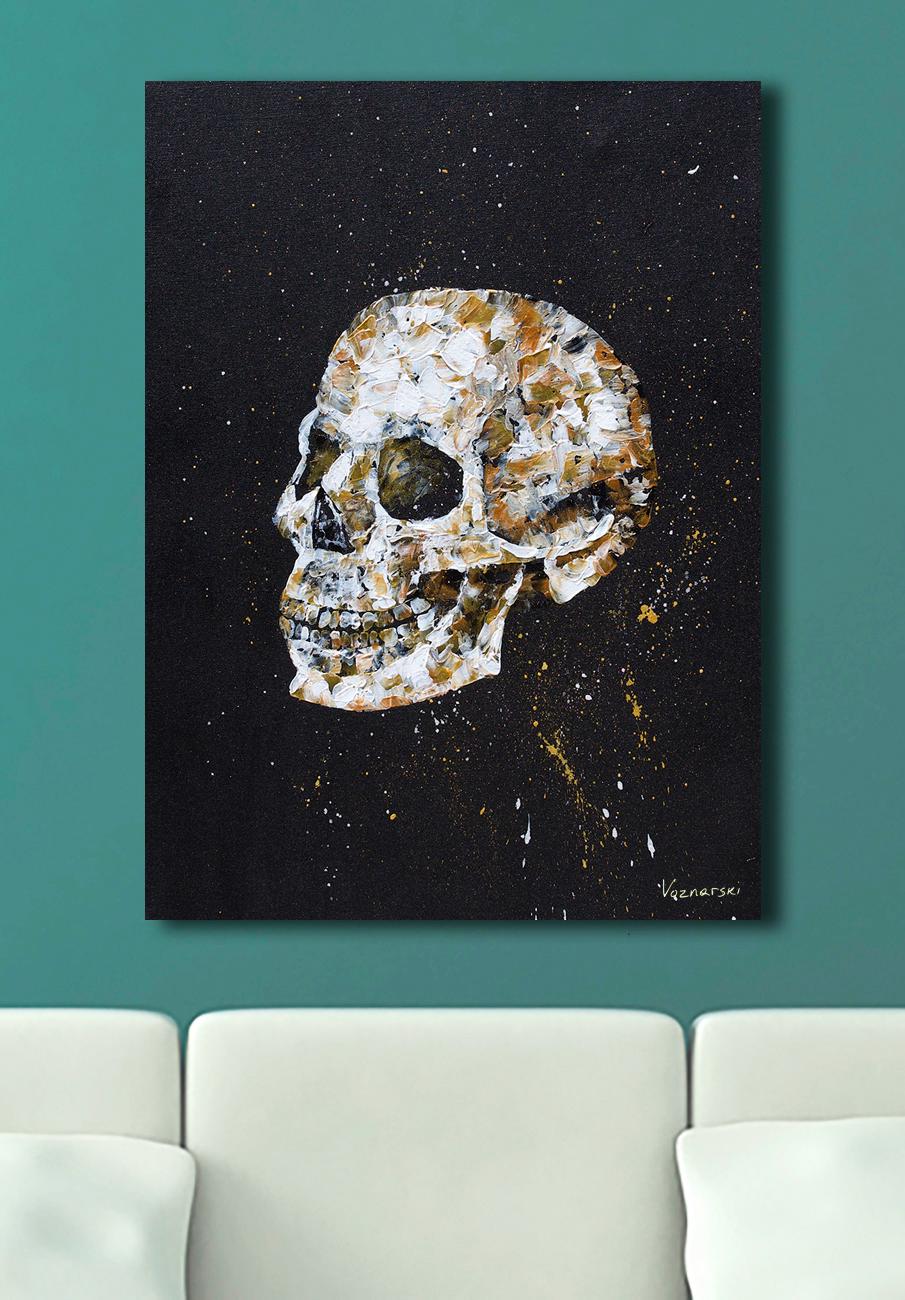 Skull 24",Skull Painting,Doctor Office Painting,Doctor Gift,Wall Art Skull,Human Skull, Black Canvas Art,Skull, by Anatoli Voznarski