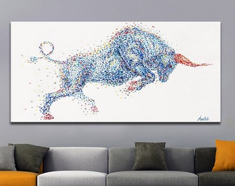 Bull,67",Large Animal Painting on Canvas,original bull,Abstract Wall Bull,Thick Layers Bull,Painting for office, bull by Anatoli Voznarski