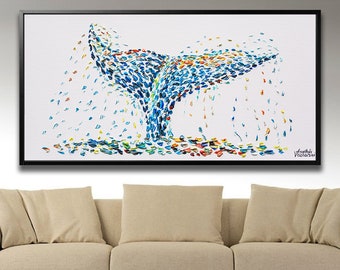Whale Tail,30&quot;,ORIGINAL Whale Tail Acrylic Painting on Canvas,Modern painting for office, animal Textured Painting by Anatoli Voznarski