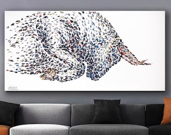 Bull,48",B&W Bull, Exchange Bull,Charging Bull, Wall Decor Bull,painting for office,Original Bull, by Anatoli Voznarski