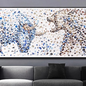40", Tjur vs Björn, Wall Street-tjur, Börstjur, Aktiemarknadstjur, Unik 'Frusen' textur, Väggkonst Tjur vs Björn, av Anatoli Voznarski