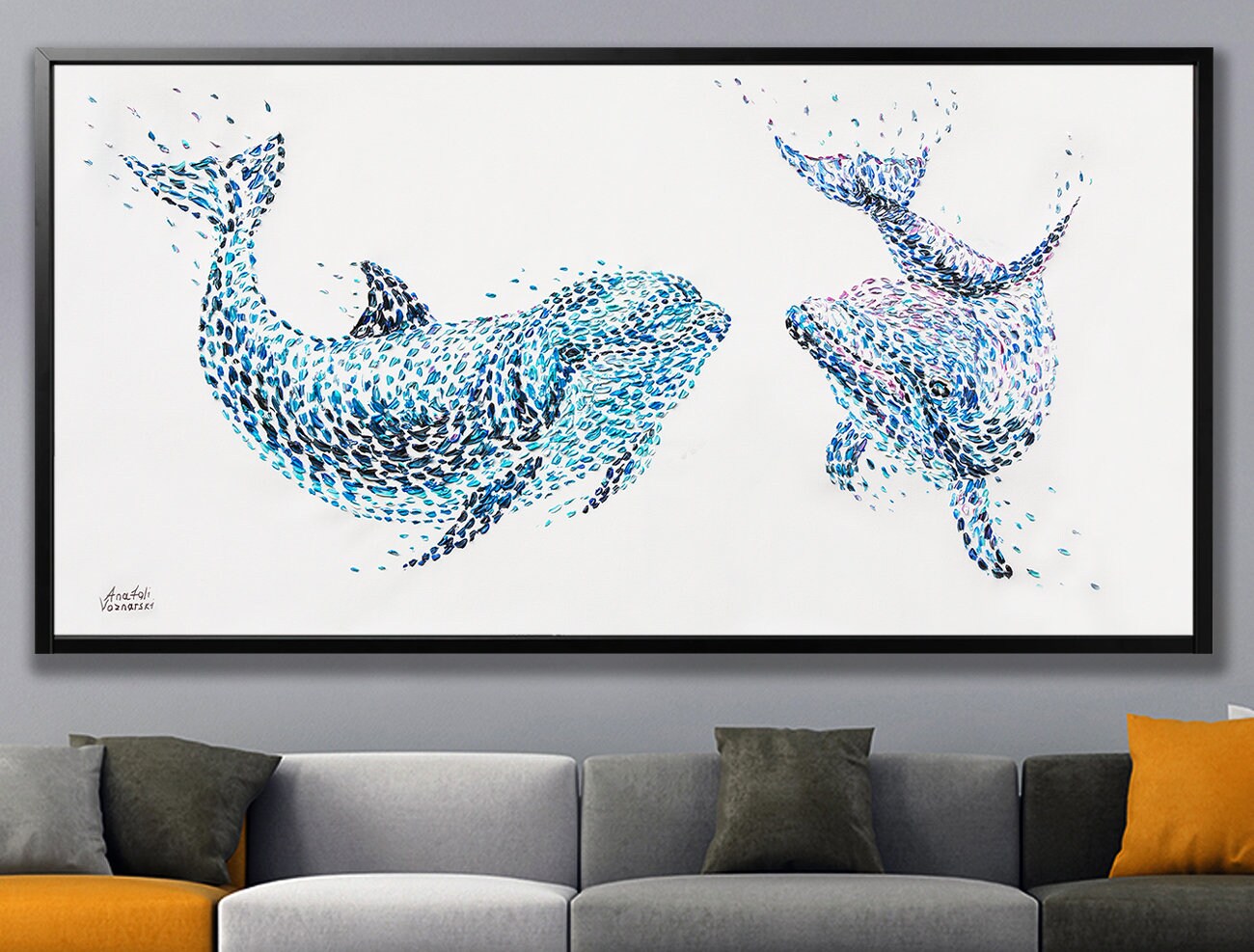 Dolphins Couple Dot Painting, Dolphinit, Painting by Olesea Arts