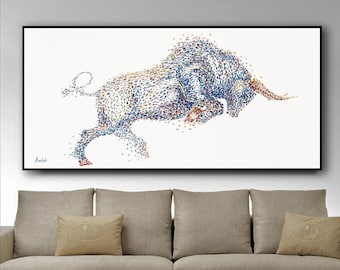 Bull,58",Large Bull Oil Painting,Wall Art Bull,Thick Layers Bull,Painting for office,Luxury Bull Painting,by Anatoli Voznarski