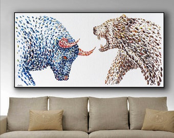 48&quot;,Bull vs Bear,Wall street Bull,Stock Exchange Bull,Stock Market Bull,Bull vs.Bear painting,Wall Art Bull vs Bear,by Anatoli Voznarski