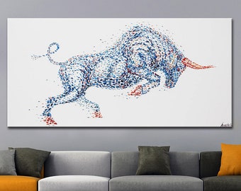Great Bull 72",ORIGINAL Large Bull,animal Acrylic Painting on Canvas,bull Wall art,Textured Bull,Painting for office by Anatoli Voznarski