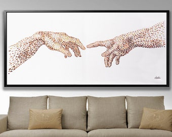 67" Hands of God and Adam Michelangelo,Biblical Art, Religious Painting on Canvas,Heavy Textured Art Wall Decor by Anatoli Voznarski