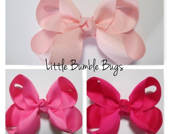 Baby/Toddler/Girl/Adult 2.5 Inch Boutique Hair Bows on Lined Alligator Clip - School and Everyday wear - Light Pink Hot Pink Shocking Pink