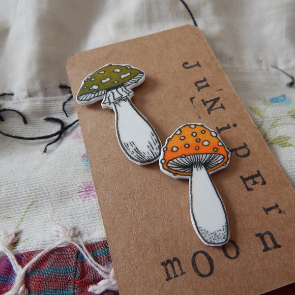 Yellow and Green Toadstool Mushroom Pin Set