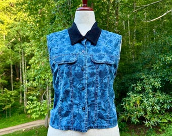 Colete jeans floral dos anos 90: blusa jeans sem mangas grunge Y2K