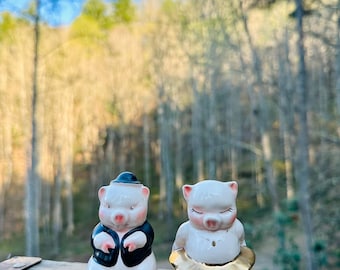 Ceramiczne solniczki i pieprzniczki w kształcie świnek – kiczowaty wystrój kuchni z połowy XX wieku