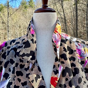 90s Leopard Floral Print Blouse - Vintage Safari Style Top