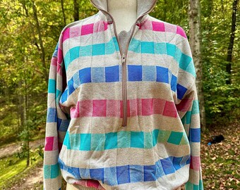 Vintage 80s Colorblock Half Zip Sweater - Pastel Stripe Knit