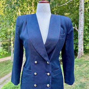 Blazer azul marino vintage de los años 80: chaqueta de traje de mujer talla 6