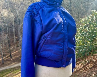 Vintage 80er Jahre Obermeyer Skijacke in Blau, Damengröße 48