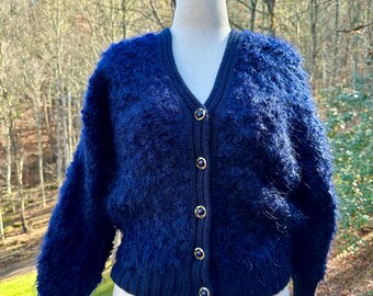 Vintage 90s the Fox Collection Navy Blue Knit Cardigan - Etsy UK