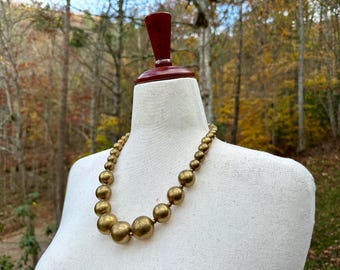 Vintage Gold Bead Necklace | 1960s Graduated Plastic Beads
