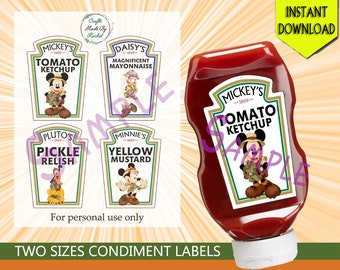 Mickey and Friends Safari - Mickey, Minnie, Daisy, and Pluto Heinz condiment labels, Party Decorations, Birthday Party