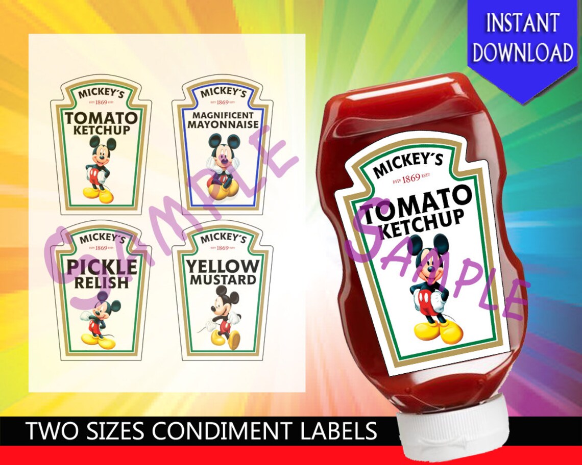 Mickey Mouse Heinz Condiment Bottle Labels Party Decoration Etsy