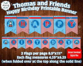 Thomas and Friends Printable Happy Birthday Banner - Digital Files - Instant Download - JPEG - PDF