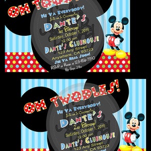 Mickey Mouse or Minnie Mouse Clubhouse Invitation, Oh Toodles/Twodles, Thank You Cards Heinz Bottle Labels & Printable Happy Birthday Banner