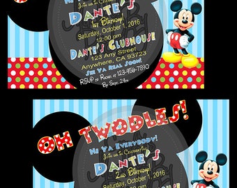 Mickey Mouse or Minnie Mouse Clubhouse Invitation, Oh Toodles/Twodles, Thank You Cards Heinz Bottle Labels & Printable Happy Birthday Banner