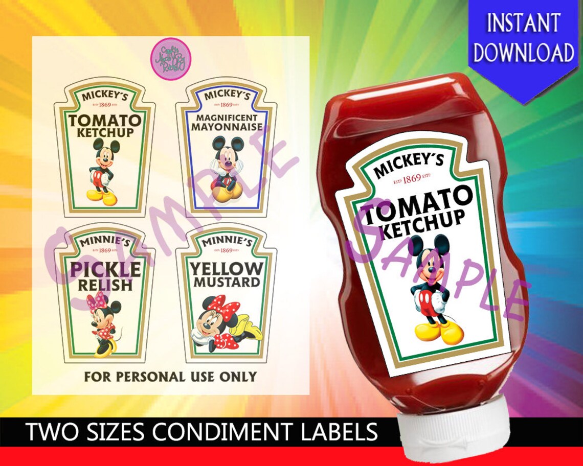 Mickey and Minnie Heinz Condiment Labels Printable Instant - Etsy