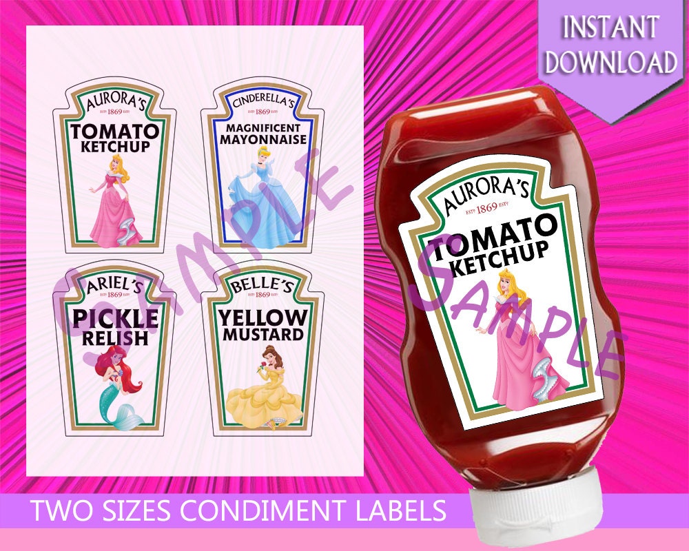 Disney Princesses Condiment Bottle Labels Birthday Party Etsy