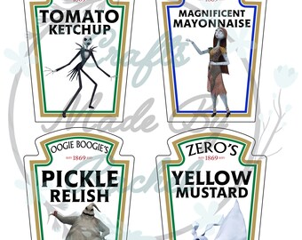 Nightmare Before Christmas - Jack, Sally, Oogie Boogie, and Zero Heinz condiment labels - Instant Download - Digital Files