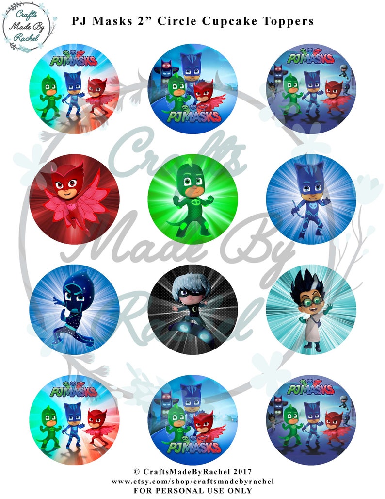PJ Masks Printable 2 Inch Circle Cupcake Toppers Instant - Etsy