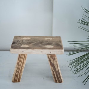 set of 2 handmade wooden stools,milking,spruce barn wood,bathroom furniture,decor,old wood,raw, cute home decoration, minimalism image 4