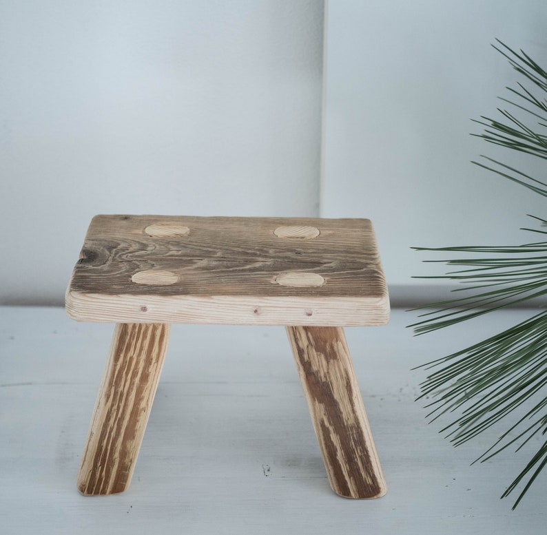 set of 2 handmade wooden stools,milking,spruce barn wood,bathroom furniture,decor,old wood,raw, cute home decoration, minimalism image 4