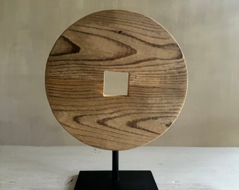 Pi circle made from vintage wood on metal stand,old wood decoration,design deco,pure, raw, boho, Scandinavian, living room decor