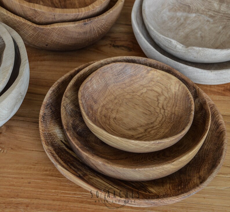 wooden bowl, hand carved, handmade oak-wood bowls, new dry wood, solid wood, oiled, decoration, kitchen,dining room,minimal,rustic, pure image 2