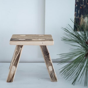 set of 2 handmade wooden stools,milking,spruce barn wood,bathroom furniture,decor,old wood,raw, cute home decoration, minimalism image 2